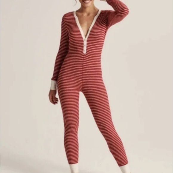 Abercrombie & Fitch Intimates & Sleepwear Abercrombie Fitch Red And Cream Striped Onesie